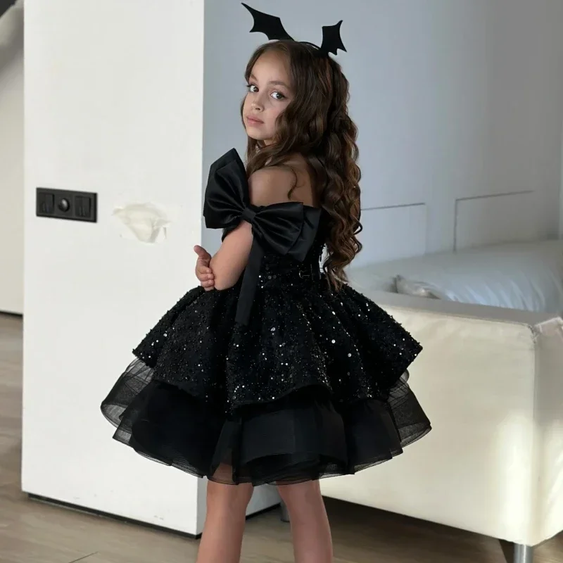 Roze bloemenmeisje jurk tule pailletten met strik mouwloos voor bruiloft prom verjaardagsfeestje banket heilige communie jurk aangepast