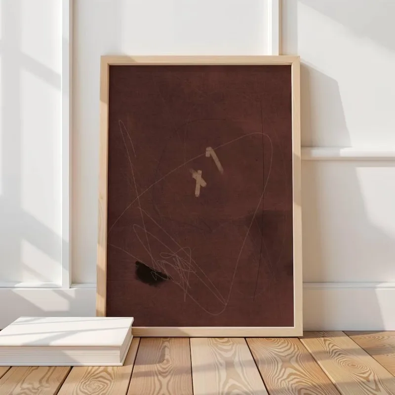 Minimalism Wabi-Sabi Style Neutral Geometric Line Brown Flowers Poster Canvas Painting Wall Art Pictures Home Bedroom Decor