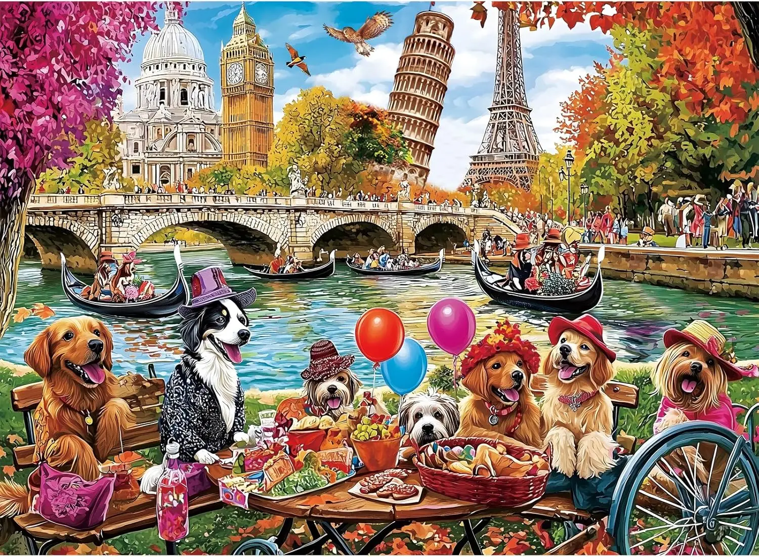 

Various-sized Wooden Jigsaw Puzzles Picnic Pups , No Dust, Home Decor Birthday Party Gift Toy for Men Women Elders Seniors