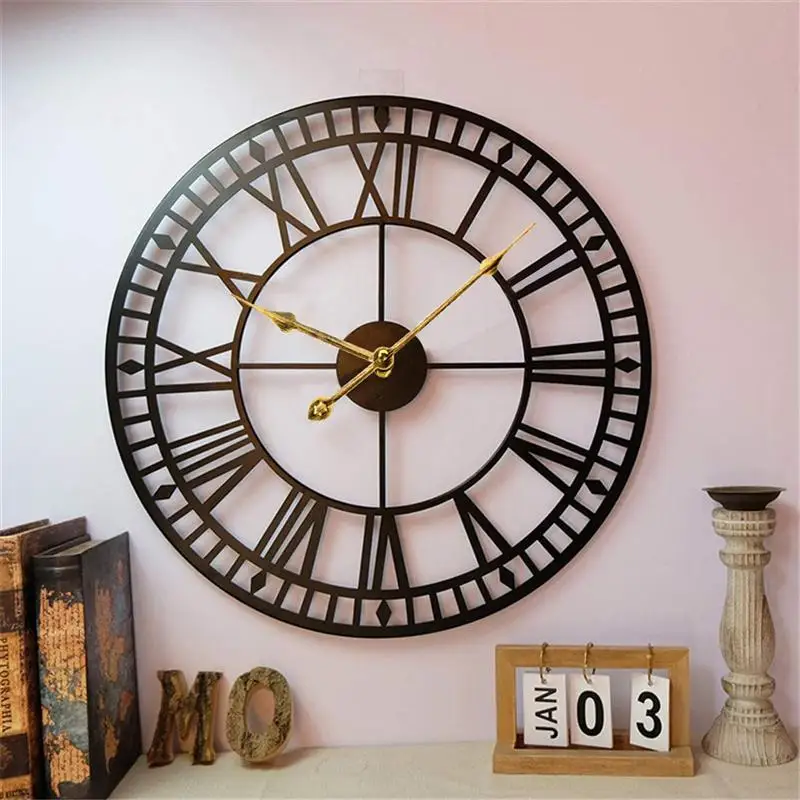 

1pc Roman Numerals Clock Iron Art Wall Hanging Clock Time Display Metal Silent Clock Room Arrangement Wall Ornament Home Decor