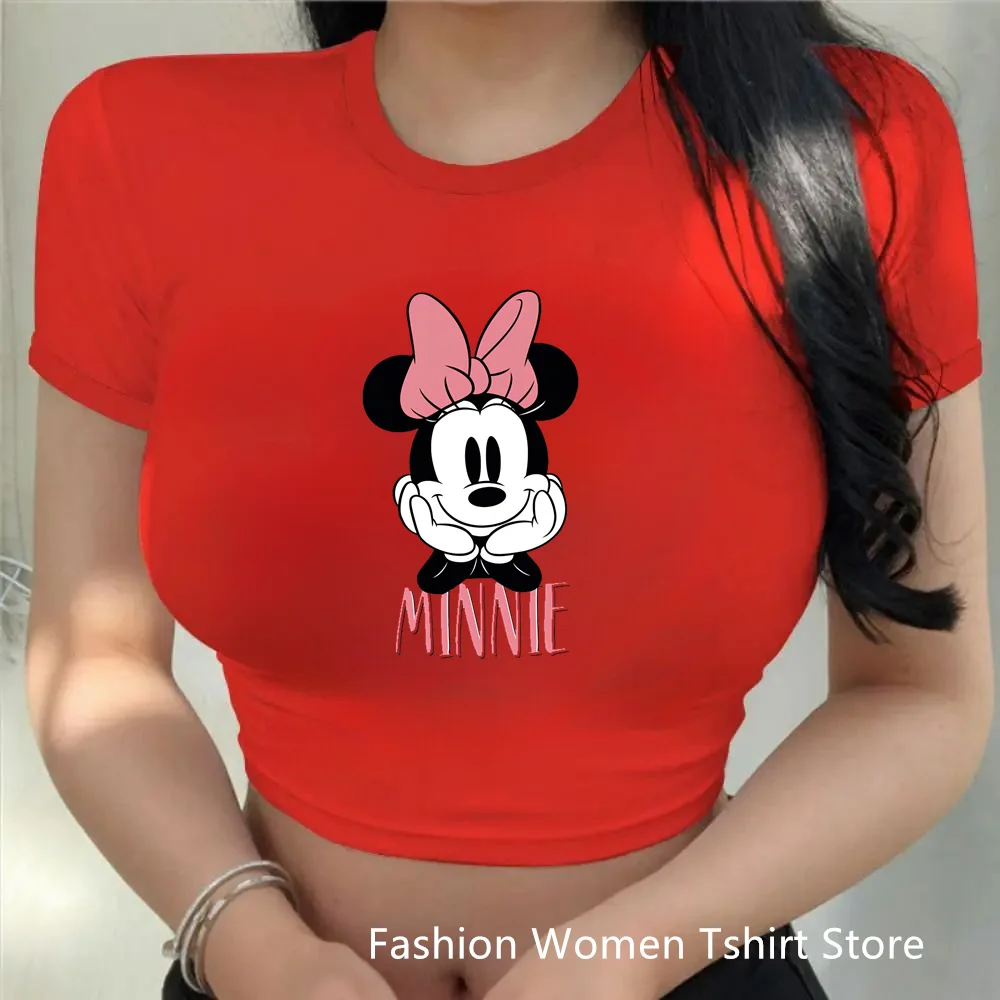 2024 seksowne miki krótki Top Minnie Mouse Y2k nadruk koszulki odzież damska Slim Fit damska koszulka Disney stylowe topy