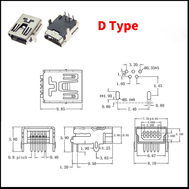 45/90 stücke 9 Typ Mini USB SMT dip 5 Pin Typ B Männlich Weiblich Stecker Port Jack Schwanz Buchse stecker Terminal Kits für Diy Reparatur – Detail 7