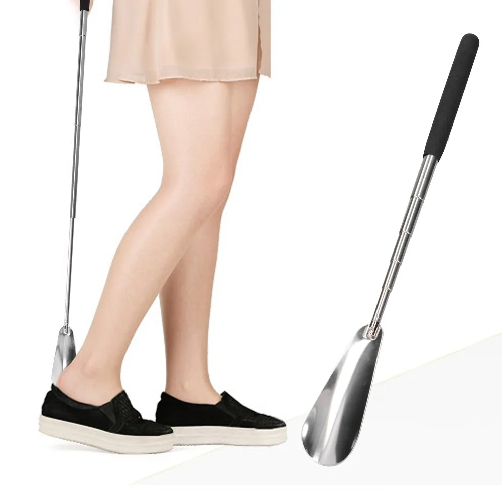 Convenient Stainless Steel Shoe Horn Black 27.1x3.3cm Shoe Helper Shoe Wearing Aid Daily Shoe Wearing Assistance