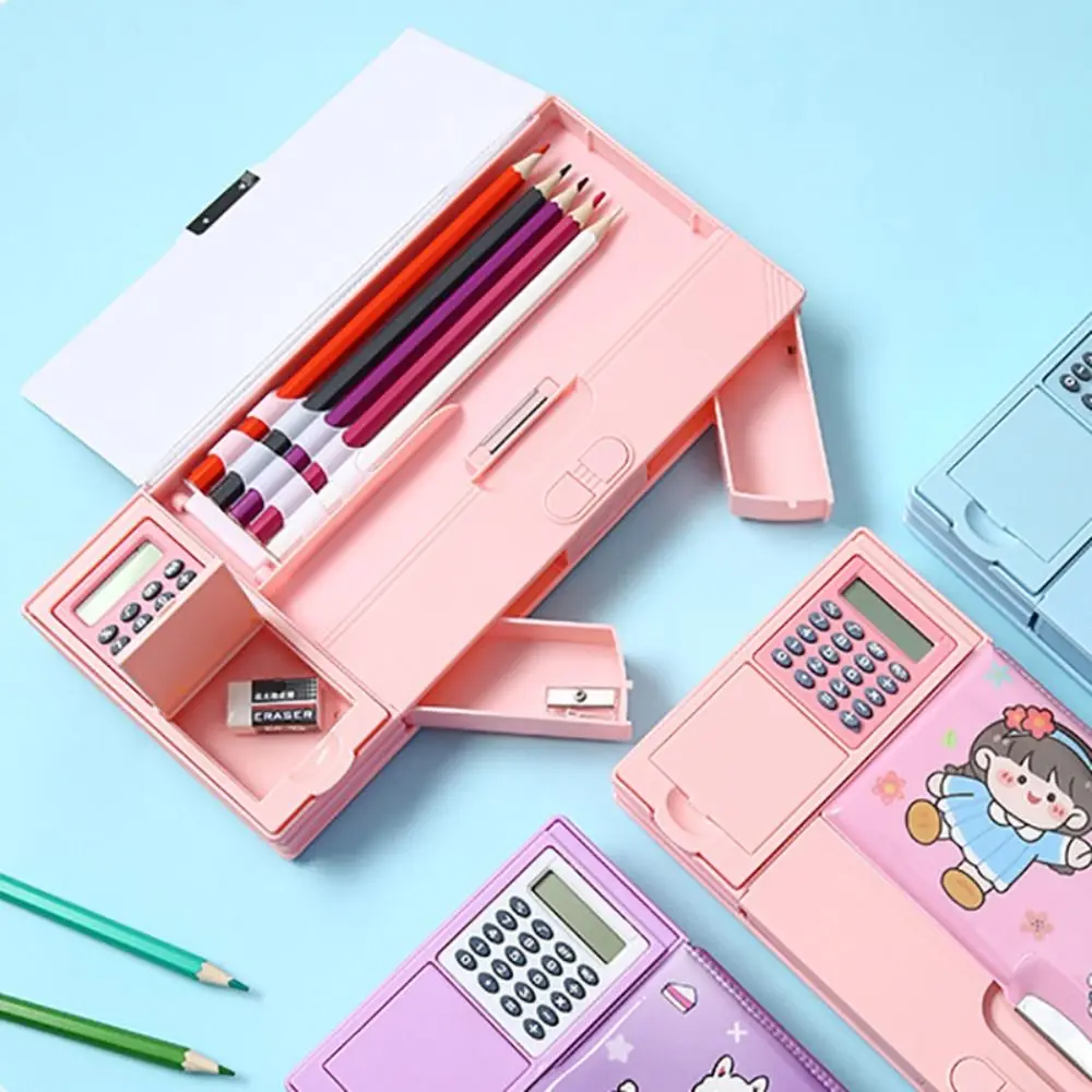 Trousse à crayons multifonctionnelle Double face, utilisation, mécanisme amusant, conception, boîte de rangement de papeterie, grande capacité