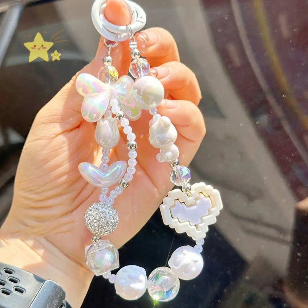 Acrylic Heart Shaped Beaded Crystal Beaded Pendant Key Ring Phone Lanyard Chain Bag Decor Pendant Colorful Hanging Ornament