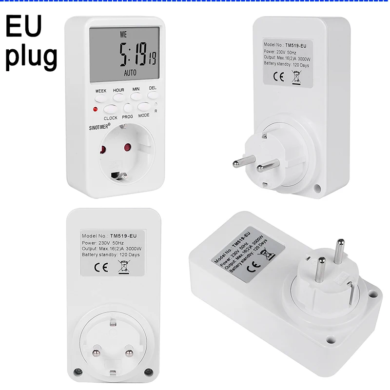 SINOTIMER German socket Household European Plug Timer Switch 230VAC Programmable Kitchen Timer Outlet Switch