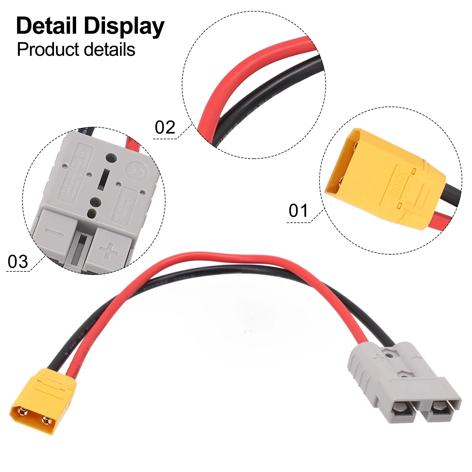10AWG 50A 600V For XT90 Male or Female Adapter Cable for Solar Inverters EV Battery Connections and RC Equipment