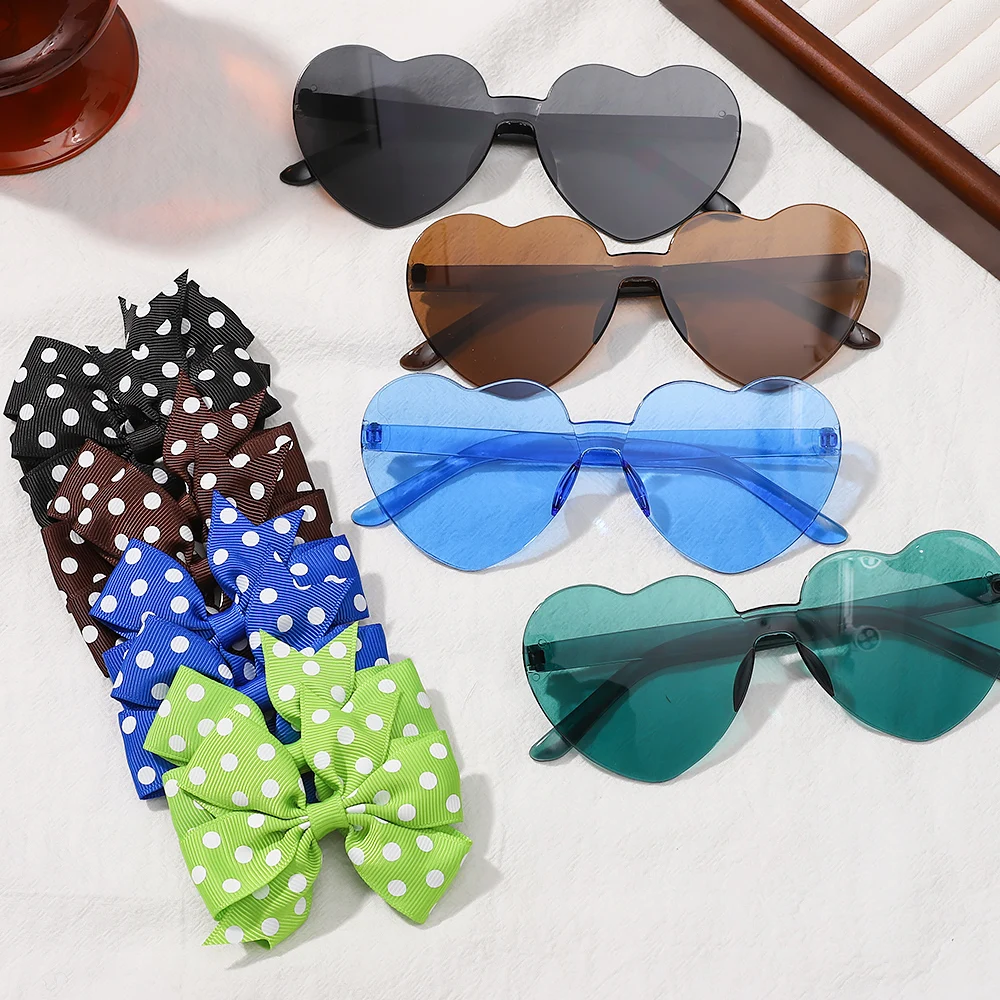 3Pcs/Pack Solid Dot Hair Bows Clip Girls Boutique Bowknot Hair Clips Kids Colorful Heart Sun Glasses Children Hair Accessories