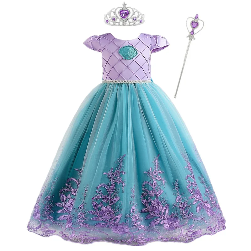 Little Mermaid Princess Costume for Girls Children 4 5 6 7 8 9 10 Yrs Disguise Kids Halloween Carnival Party Cosplay Dress Up