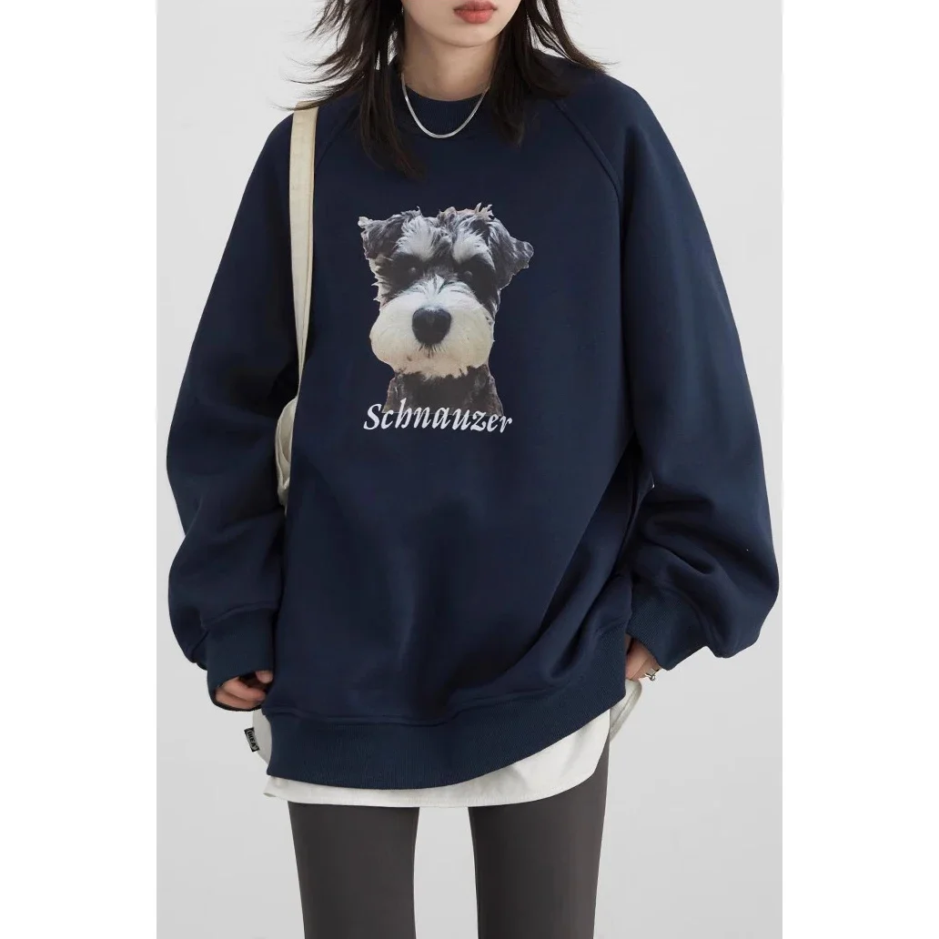 CHIC VEN Korean Women Sweatshirts New Round Neck Puppy Printed Loose Pullover Raglan Sleeve Female Top Spring Autumn 2024