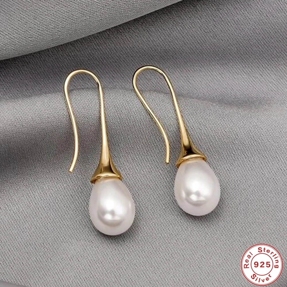 AIDE Pure 925 Sterling Silver Earrings Water Drop Pearl Women Fashion INS Hook Dangle Earring Ear Drops Brincos De Prata Jewelry