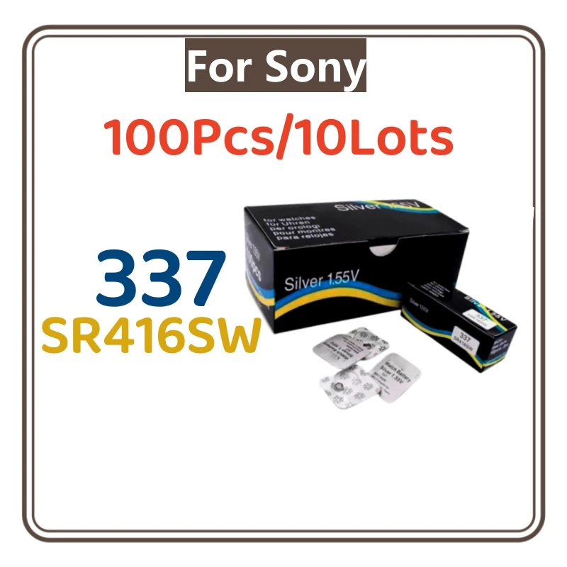 100PCS  For SONY 337 SR416SW AG6 LR416 337A Silver Oxide Button Cell Batteries For LED Headphone Watch Batteries Swiss