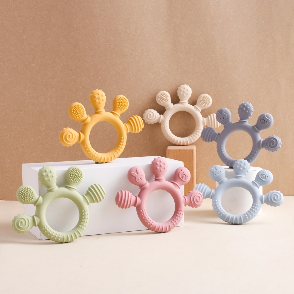 2024 Baby 0-12 Month Silicone Teether Toys BPA Free Silicone Finger Teething Ring Bracelet for Newborn Baby Teething Toys Gifts