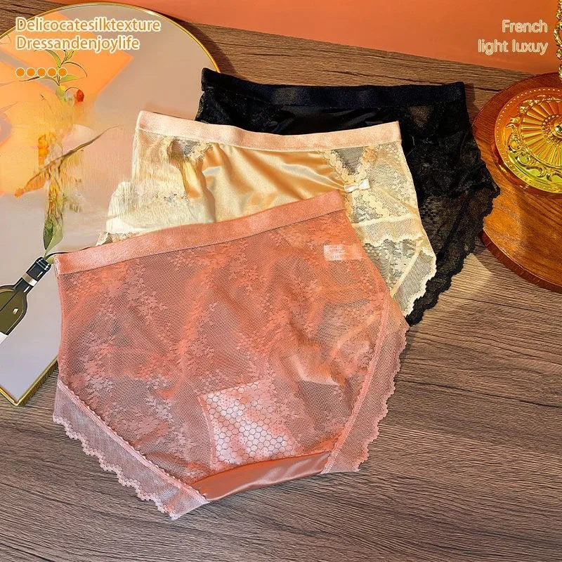 High Waist Lace Sexy Hollow Ladies Underwear Female Cotton Antibacterial Crotch Panties Hip Wrap Briefs Women Triangle Shorts