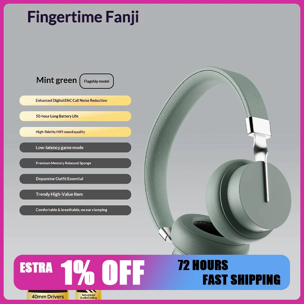 FINGERTIME P3 Wireless Headphones HIFI Sound Effect ENC Call Noise Reduction Esports Headset 40mm Large Moving Coil Mega Bass