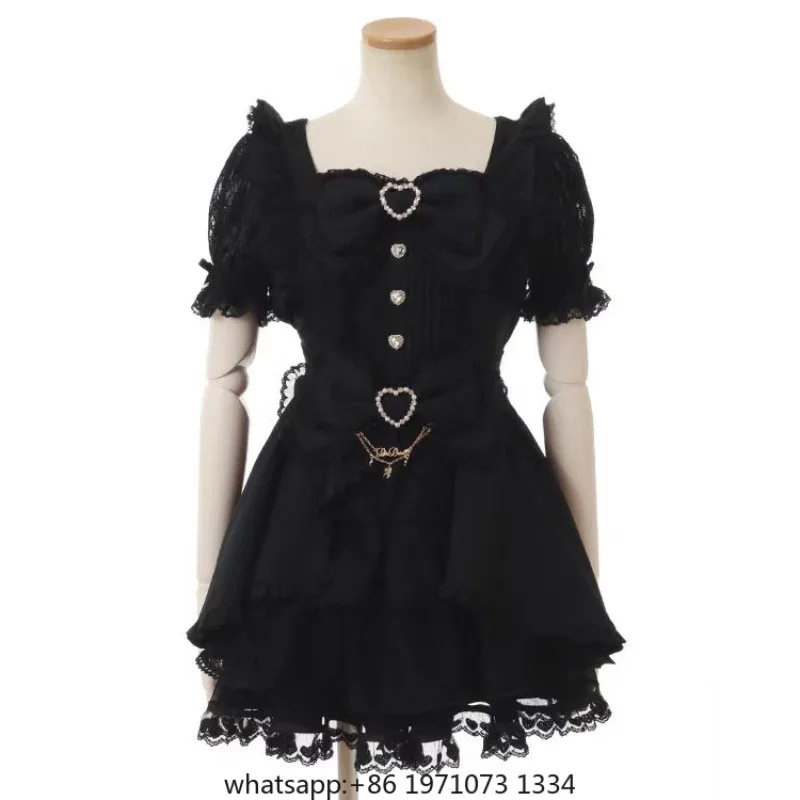 Liz Dress Set Women Outfit Japanese Cute Girl Mini Mass Production Sweet Bow Short Sleeve Lolita Cake Dress Shorts Two-piece Set