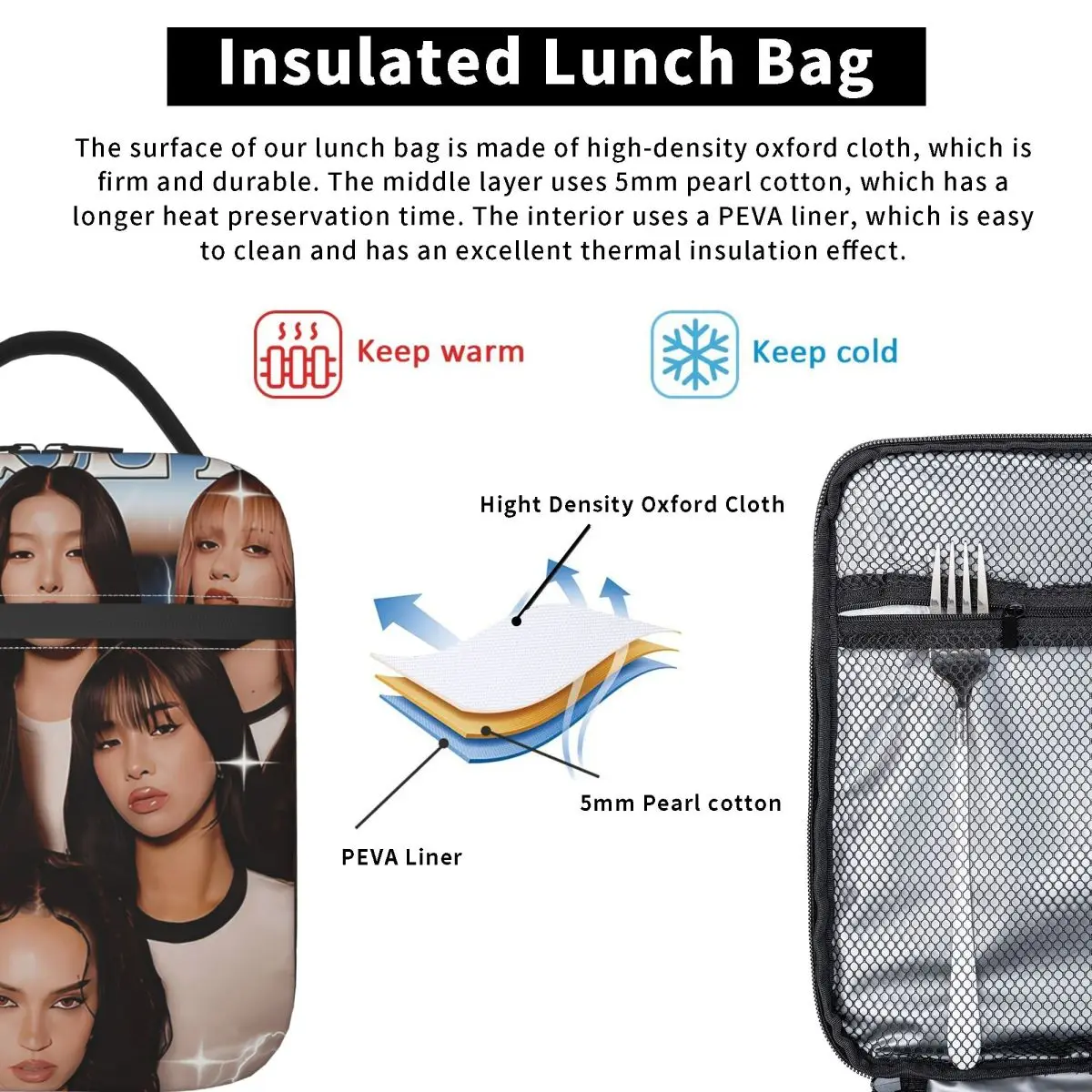 Katseye Global Girl Group Insulated Lunch Bag for Women Children Leakproof Food Boxes Thermal Lunch Box Tote