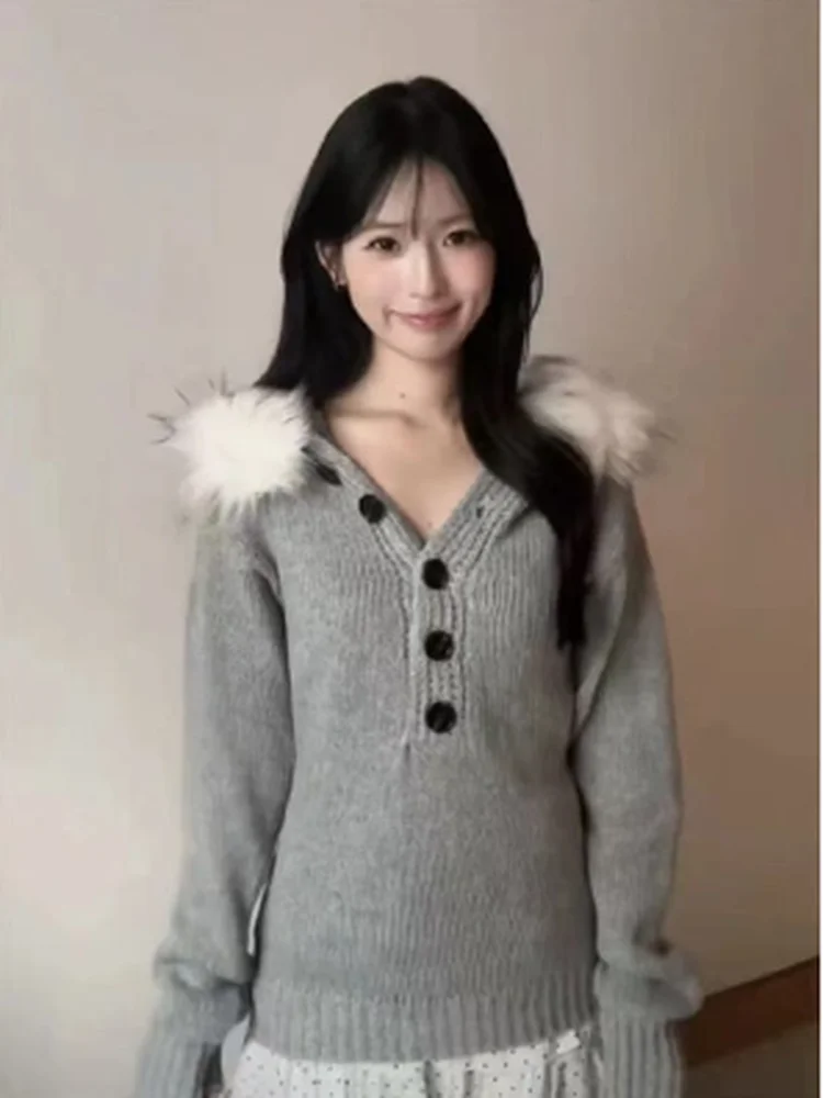 Ay suéter de malha com capuz feminino início do outono coreano sle pequeno único lindo suéter preguiçoso sentimento de alta qualidade