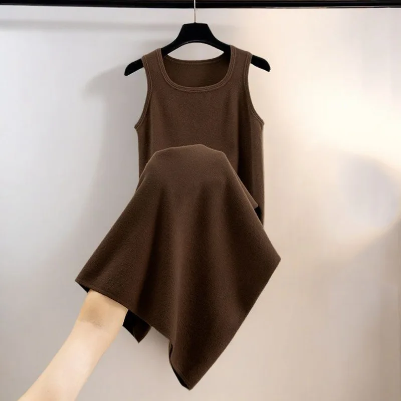 

Autumn Winter New Knitted Vest Dress Women Loose Slimming Mid-Length Over--Knee Sleeveless Inner Sweater Base Dress