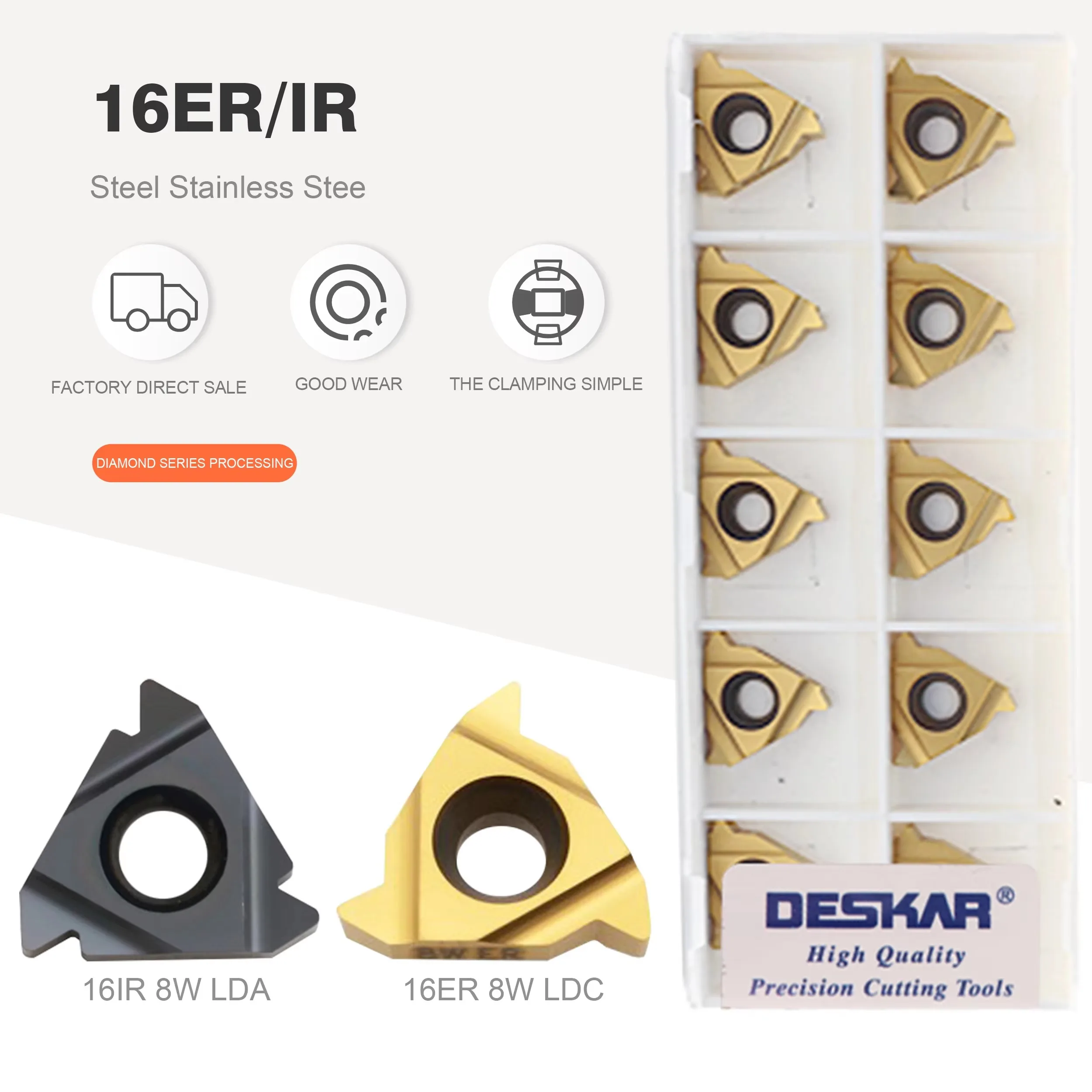 16ER/IR DESKAR W-shaped Threading Blades 16ER/IR 8/9/10/11/12/14/16/18/19/20/24W LDA/LDC Internal And External Threading Inserts