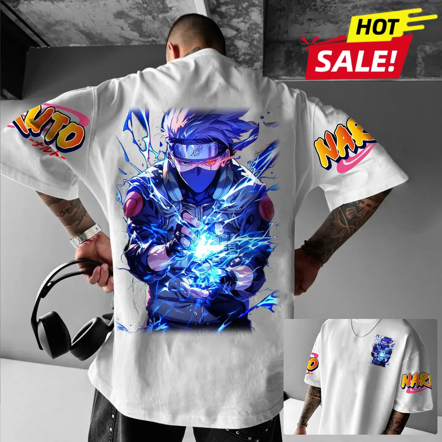 تي شيرت Naruto Series مطبوع ثلاثي الأبعاد بتصميم رائع عتيق خارج الكتف لكل من البالغين والأطفال، مناسب لكل من الجنسين