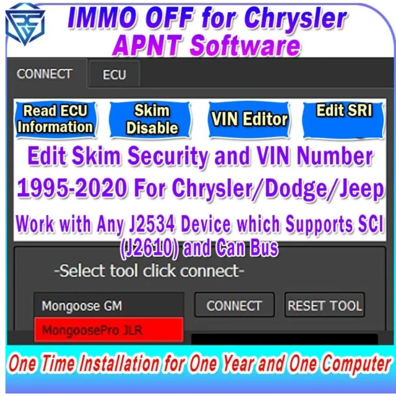 IMMO Off for Chrysler APNT Edit VIN Read ECU Skim Disable SRI Edit for Chrysler for Dodge for Jeep Gas Diesel 1995-2020 Immo Off