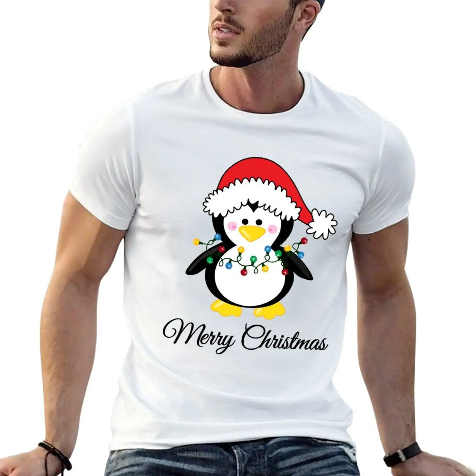 

T-Shirt cotton oversize t man shirts shirt for shirts printed t Christmas anime man t Penguin