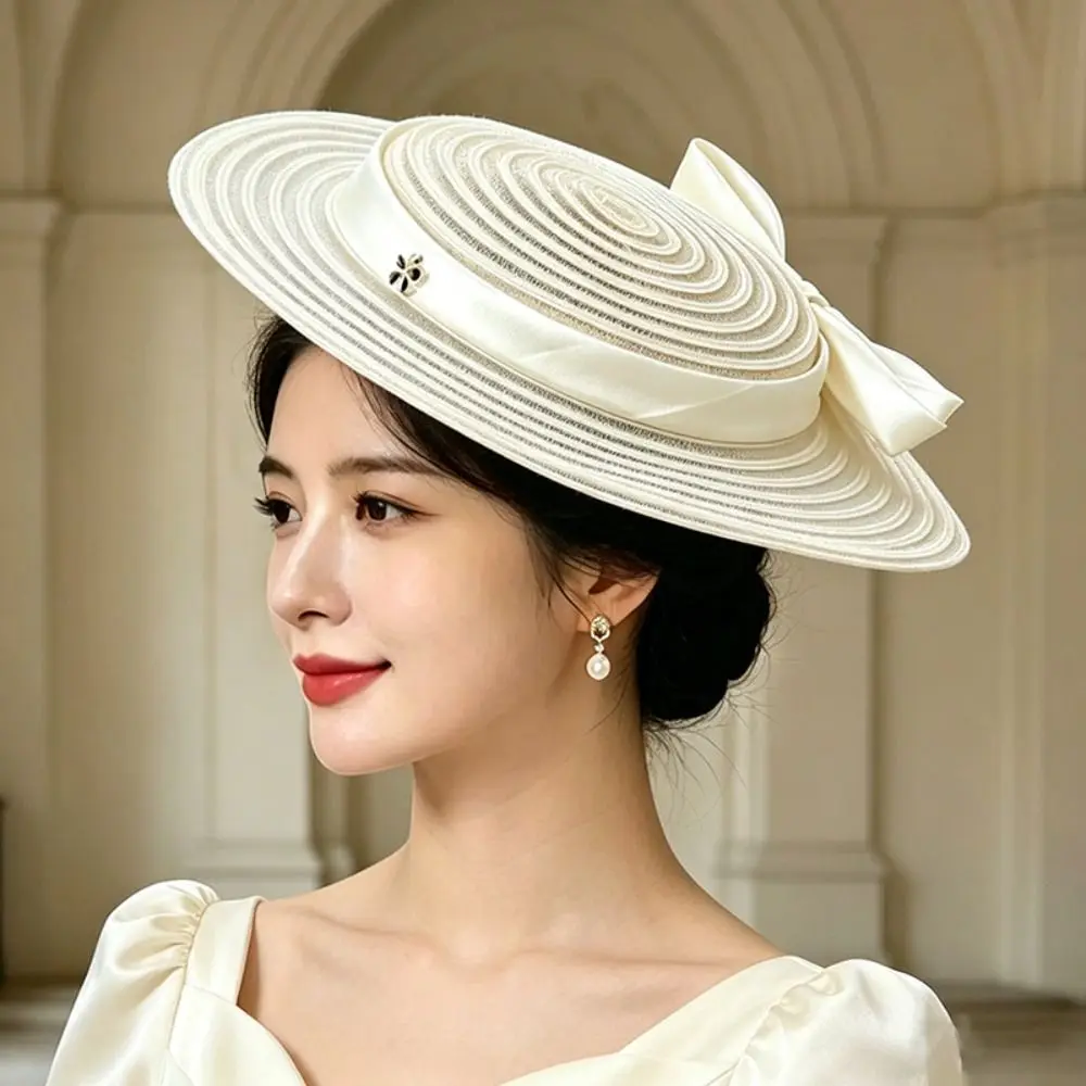 

Hair Band Exquisite Mesh Bow Headband Elegant Wide Brim Vintage Fascinator Hat Retro Flower Kentucky Hat Stage Performance