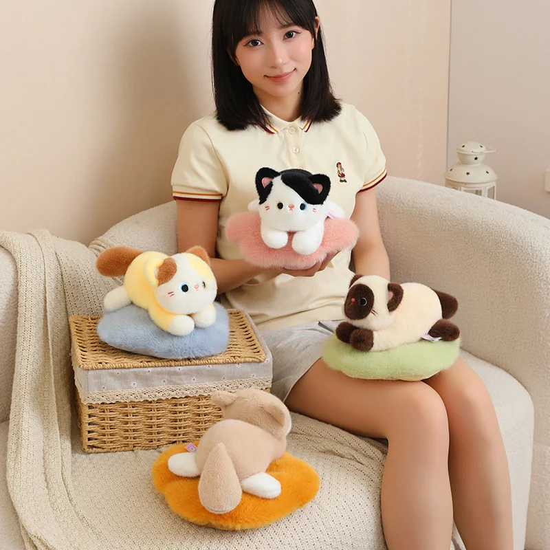 

Cute Lying Cat Plush Toy with Cloud Base Soft Fluffy Kitten Stuffed Animal Doll for Adult Home Decor Gift