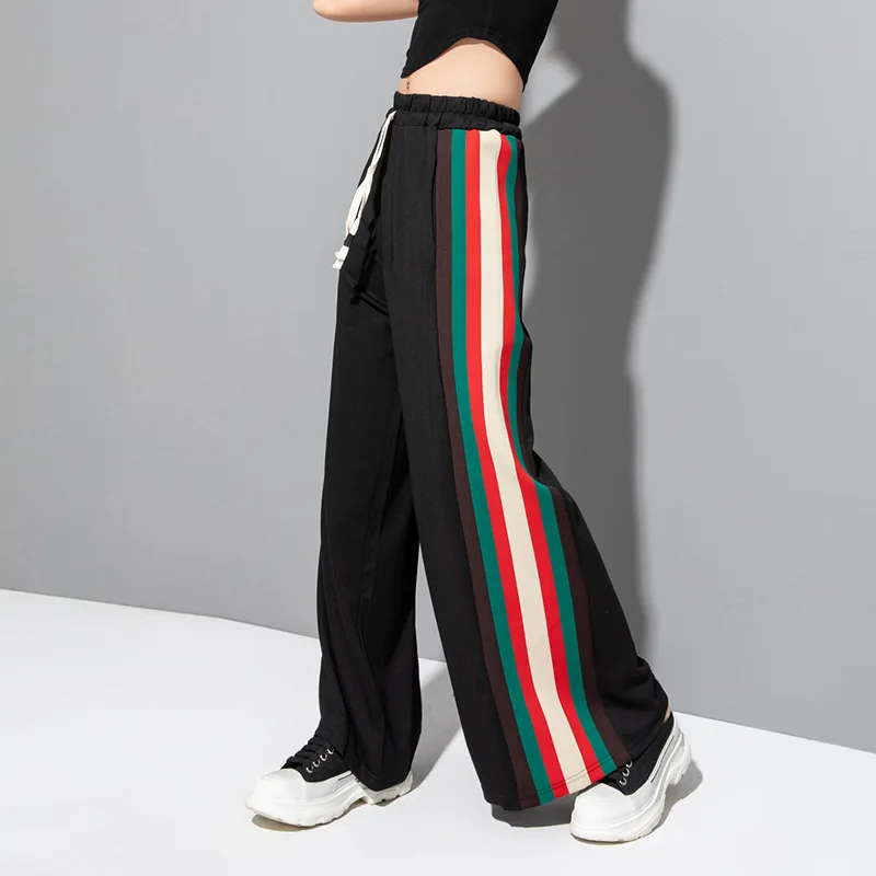 Imagem -03 - Black Sport Pants Mulheres Wide Leg Trouser Algodão Verão 2023 Novidades Thin Sweatpants Hip Hop Vertical Stripe Loose Casual Clothing