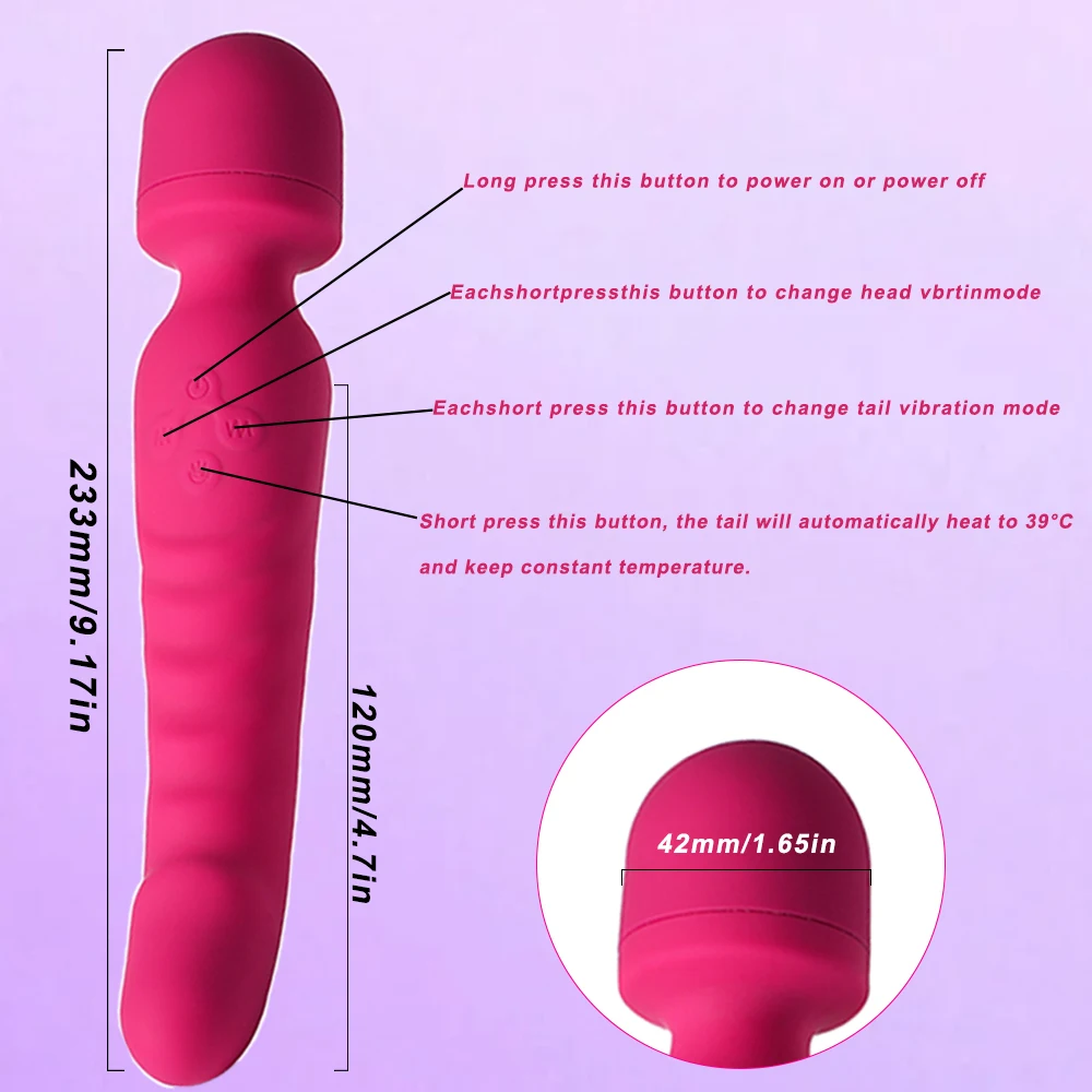 Dildo G Spot Vibrator for Women AV Magic Wand Massage Masturbator Vibrator Clit Stimulator Silicone Heating Sex Toys for Women