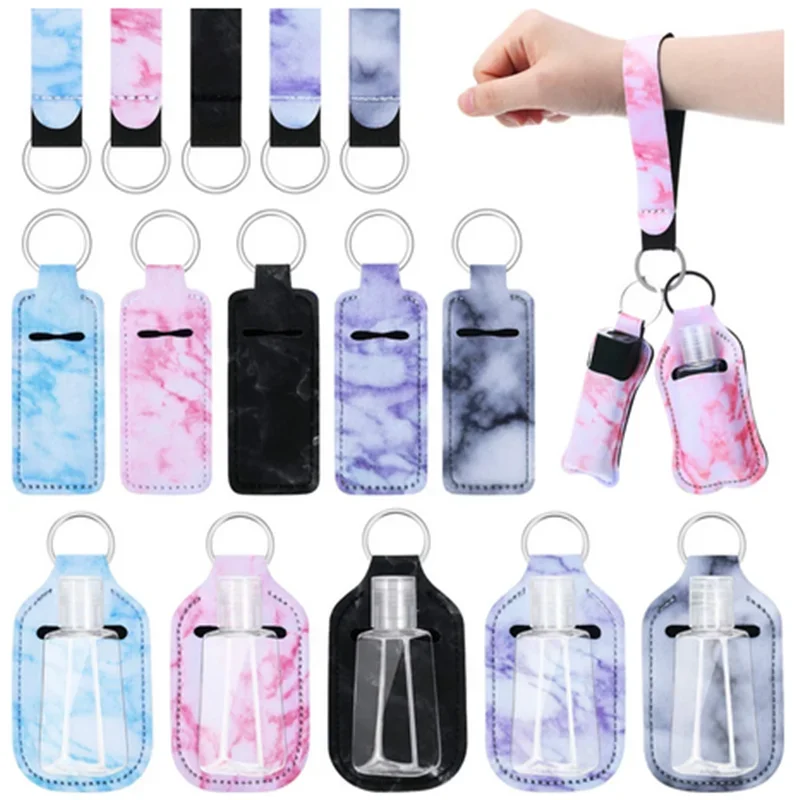 DIY Marbling KeyChains Accessories, Refillable Empty Travel Bottles with Keychain, Marble Style Hand Sanitizer Keychain for Girl