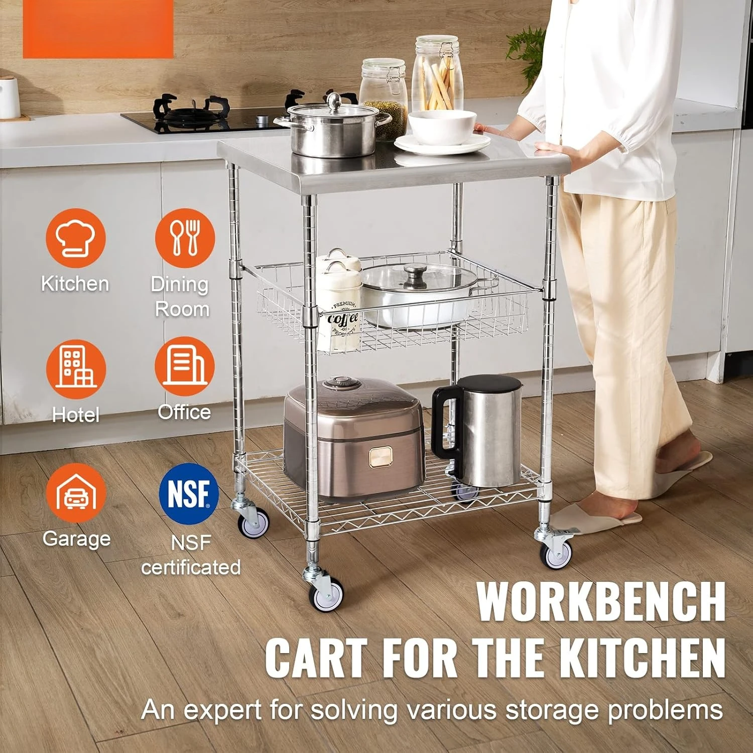 

Kitchen Utility Cart,36.6"x20"x24"3 Tiers Wire Rolling Cart,470LBS Capacity Steel Service Cart with Brake Wheels,Storage Trolley