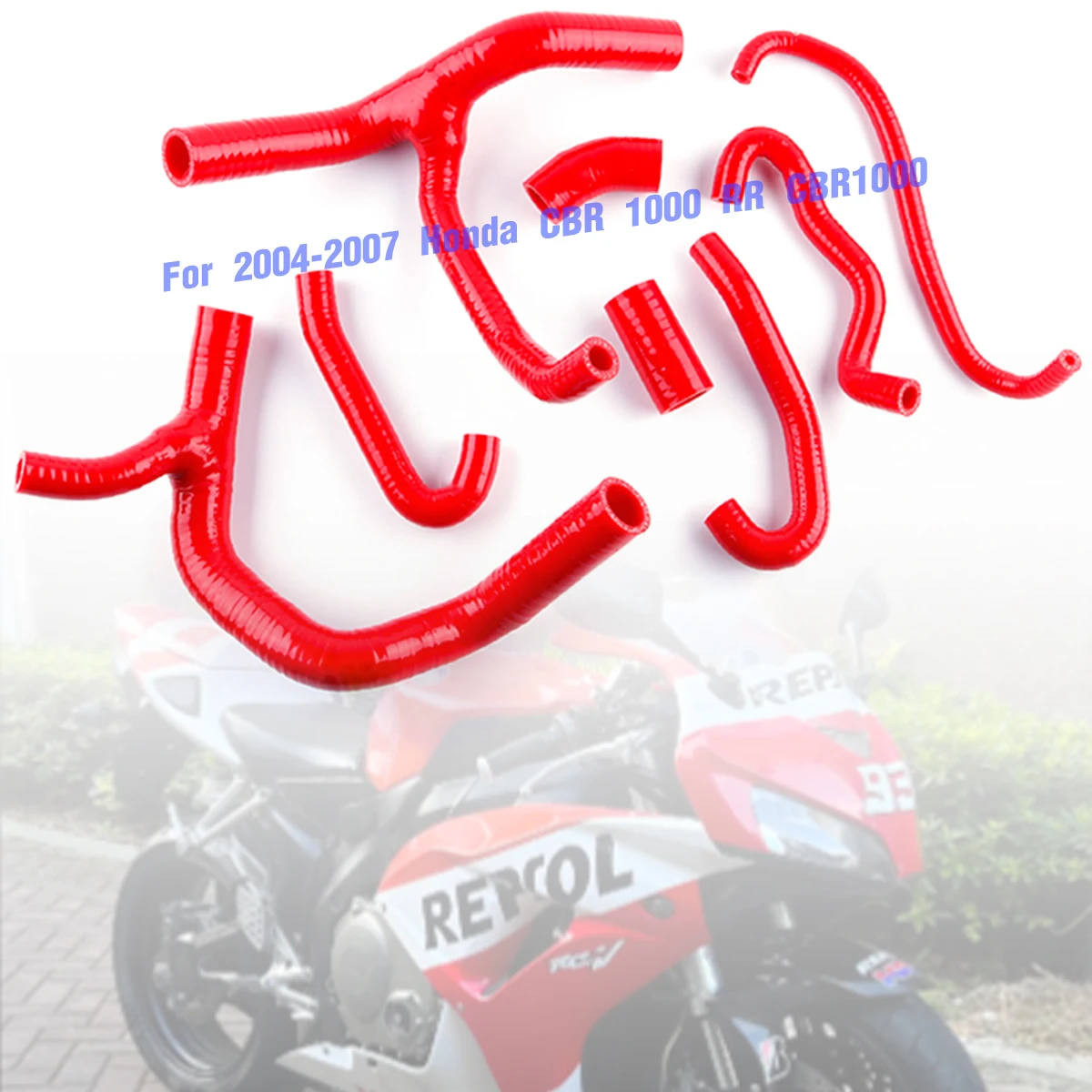 

8pcs Red For 2004 - 2007 Honda CBR 1000 RR CBR1000 Motorcycle Silicone Radiator Coolant Hose Pipe Kit