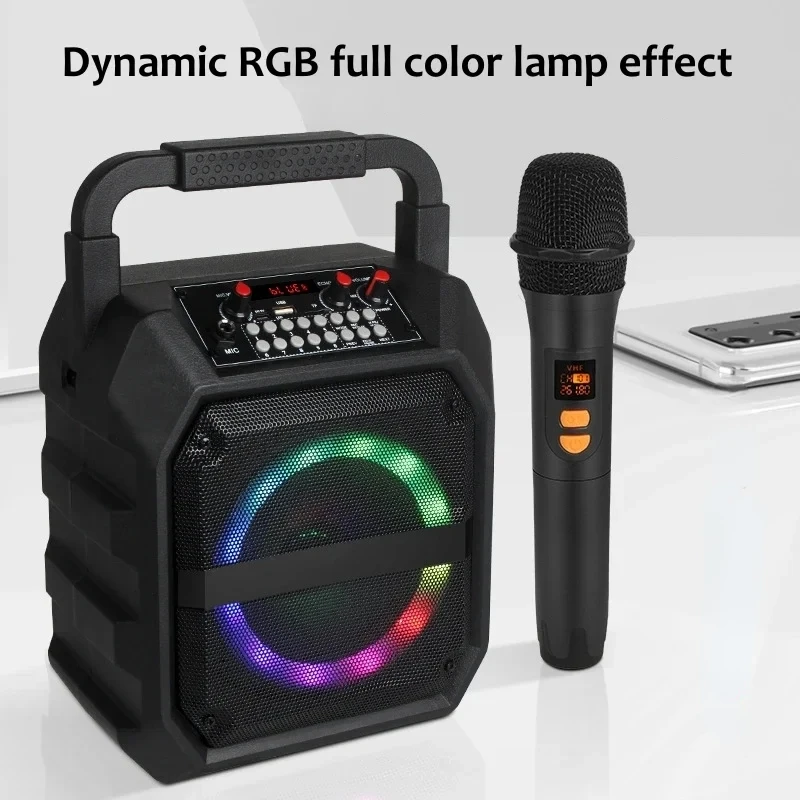 

High Quality Long Battery Life Portable Microphone audience Karaoke Home Outdoor Portable LED Light Bluetooth sound box Audio