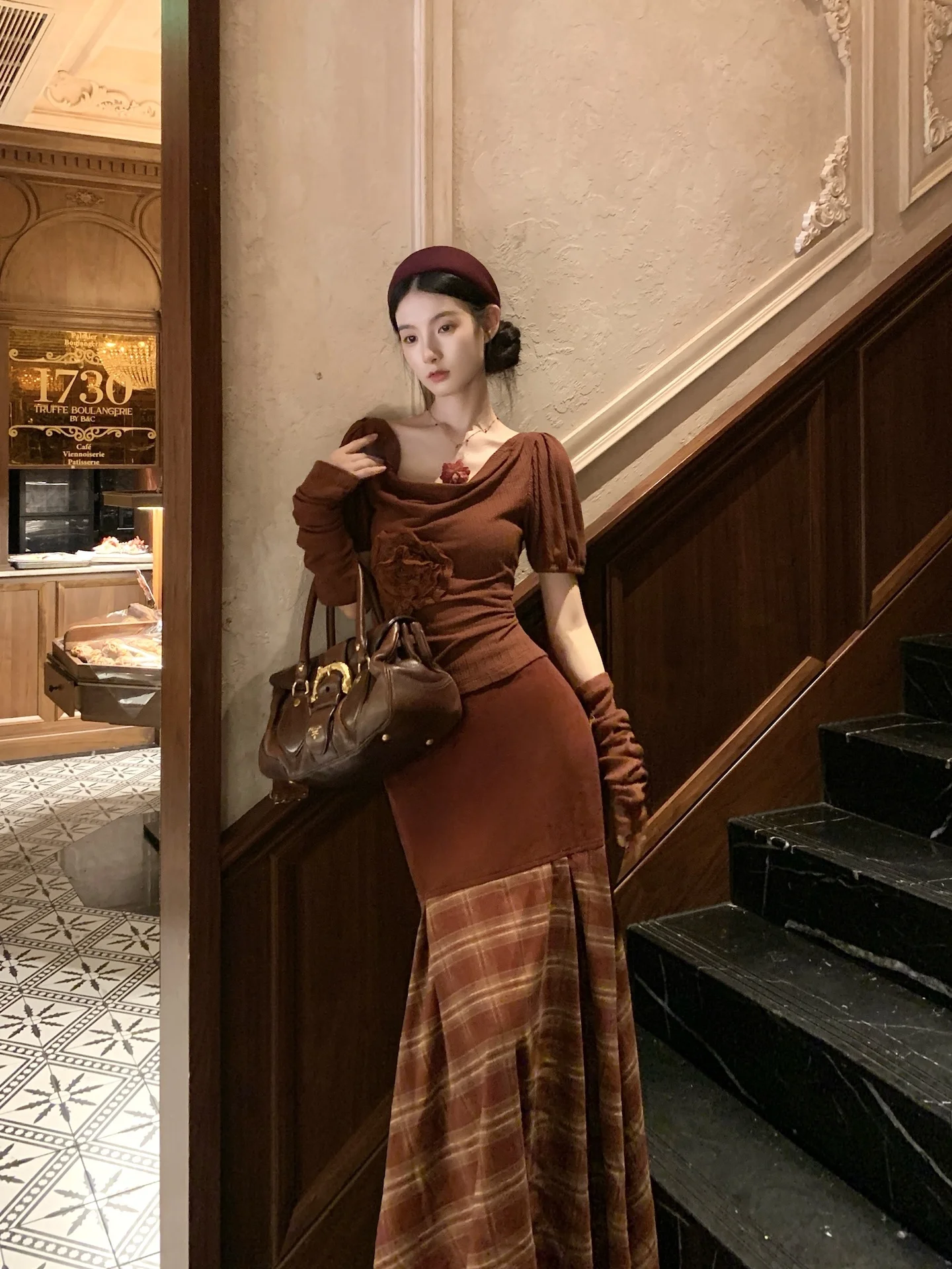 

Walkink Drunken Floral Top with Separate Sve Covers And Fi Tail f Skirt Two Piece Set Vintage Sle Long Sve Wo...