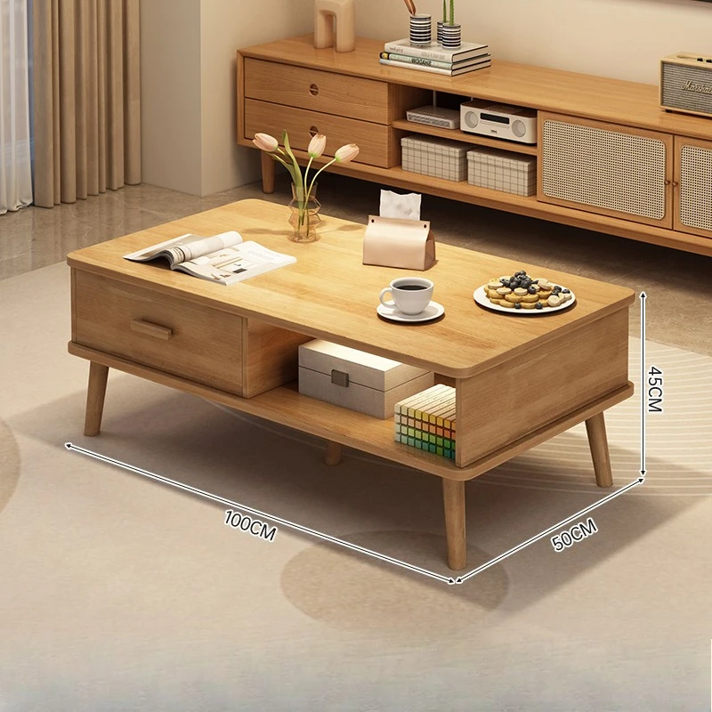 Coffee table solid wood core living room household small apartment log style new table modern simple sofa tea table TV cabinet