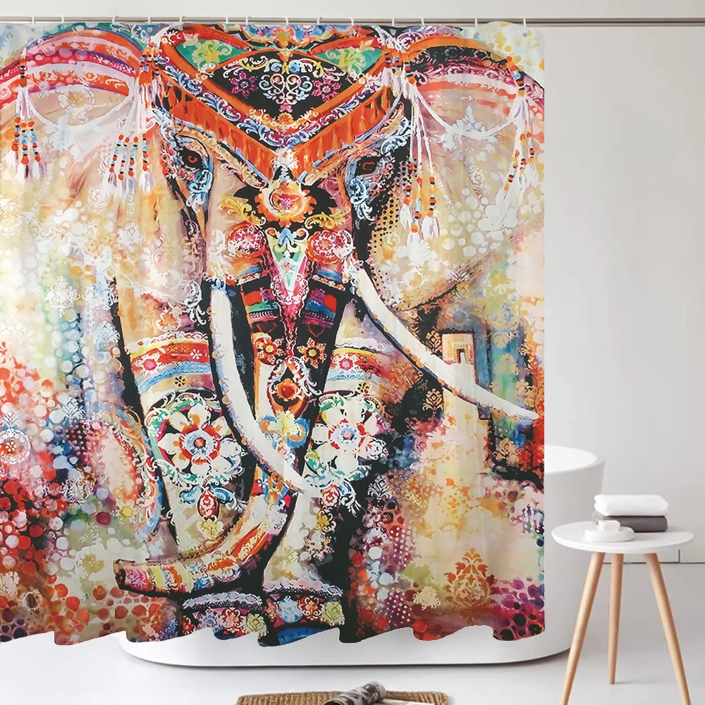 Indian Bohemian Elephant Polyester Fabric Shower Curtains Multi-size Boho Bath Curtains Waterproof Shower Curtain for Bathroom