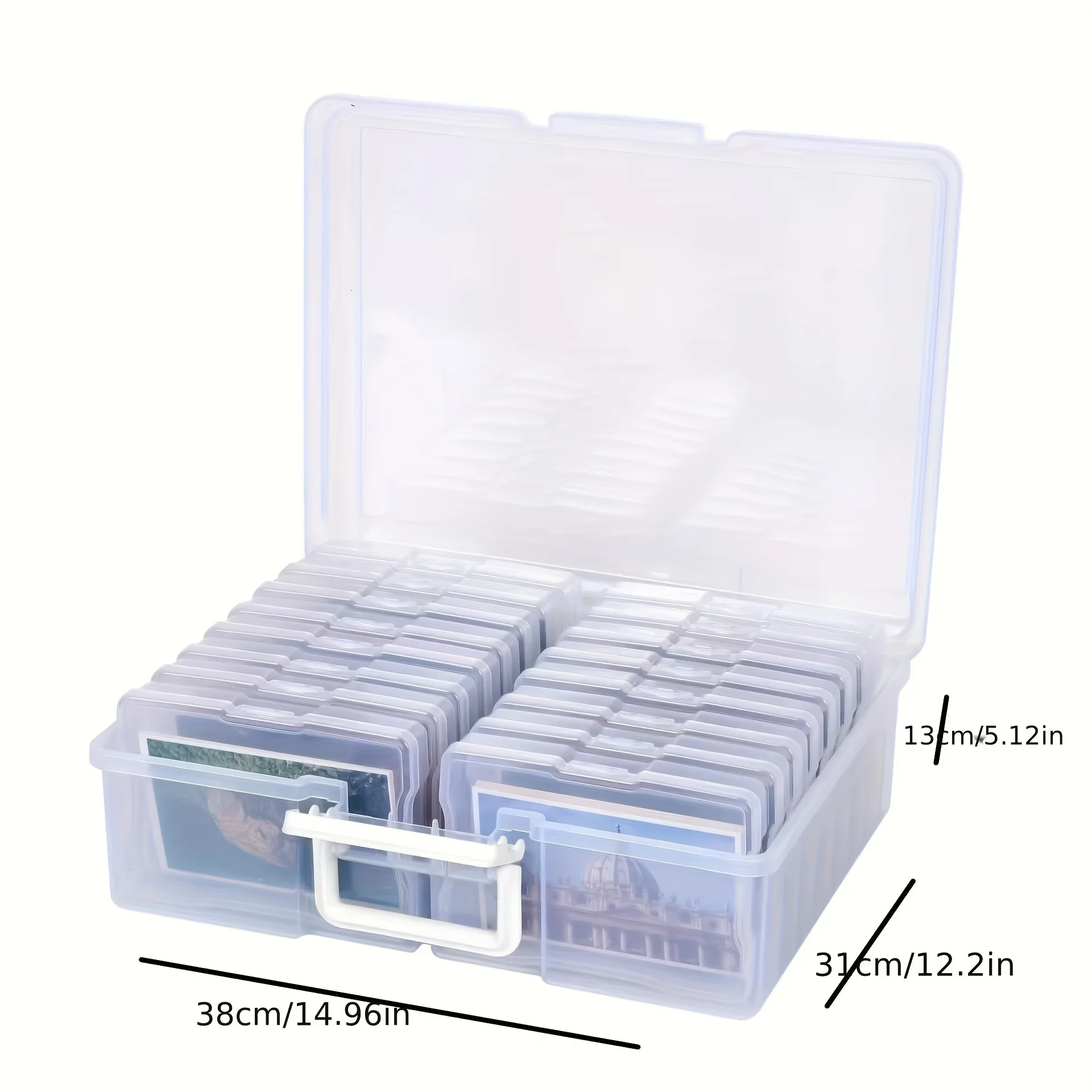 16-Compartment Plastic Photo Storage Box with Handle - Transparent Photo Organizer Case for Photos, Cards, Stickers, Seeds,
