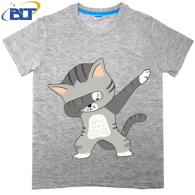 Dabbing Cat Printed Kids T-shirt Summer Cotton Short Sleeve Casual Tops Suitable for Boys and Girls