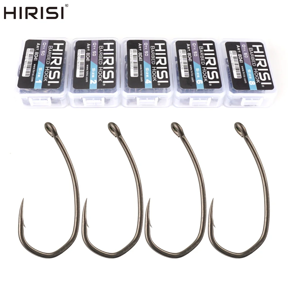 Hirisi 50 x PTFE Coated High Carbon Stainless Steel Micro Barbed Fish Hook With Eye With Spliceable Box 8041 Fishing Accessories