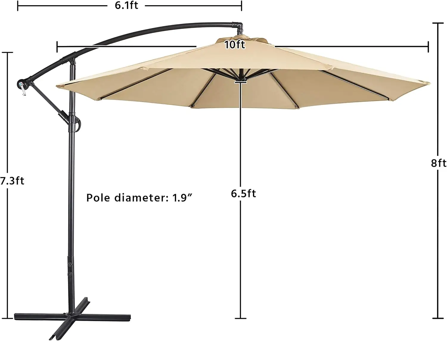 10FT Patio Offset Umbrella - Cantilever Hanging Outdoor Umbrellas w/UV Protection & 8 Ribs & Handy Crank & Cross Base