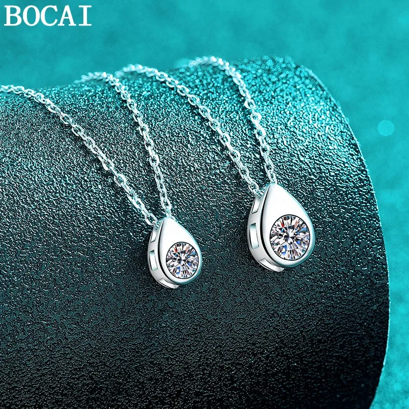 

Новый кулон BOCAI из чистого серебра S925 с муассанитом в форме капли, простой и универсальный, для женщин