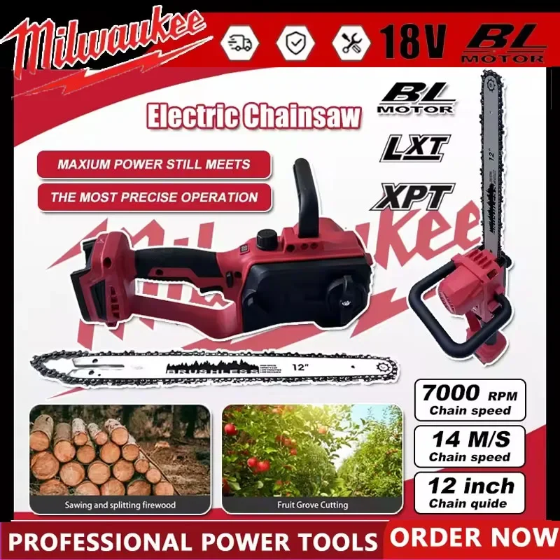 

Milwaukee 18V Battery 12 Inch Brushless Chain Saw Auto Oiler High-power Cordless Electric Chainsaw Wood Cutting Power Tools