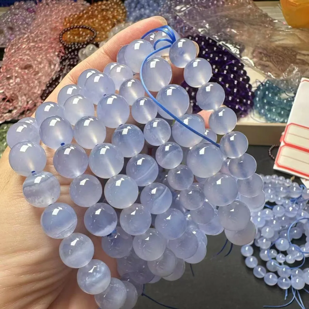 

Melaleuca blue striped agate wavy agate round beads men's and women's fashionable and versatile