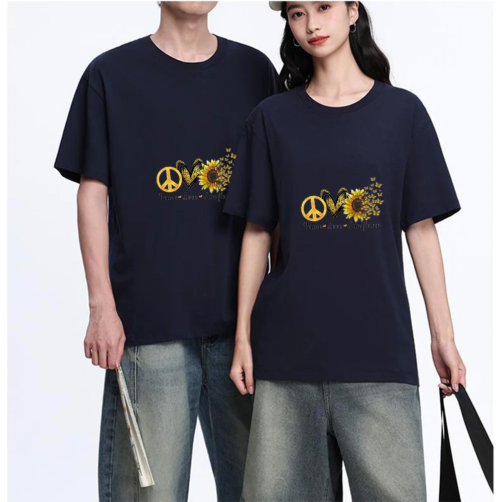 Peace Sign Leopard Heart Sunflower Butterfly Printed T Shirt Breathable Fabric S-XXL Personalized Custom Casual Short Sleeve Tee