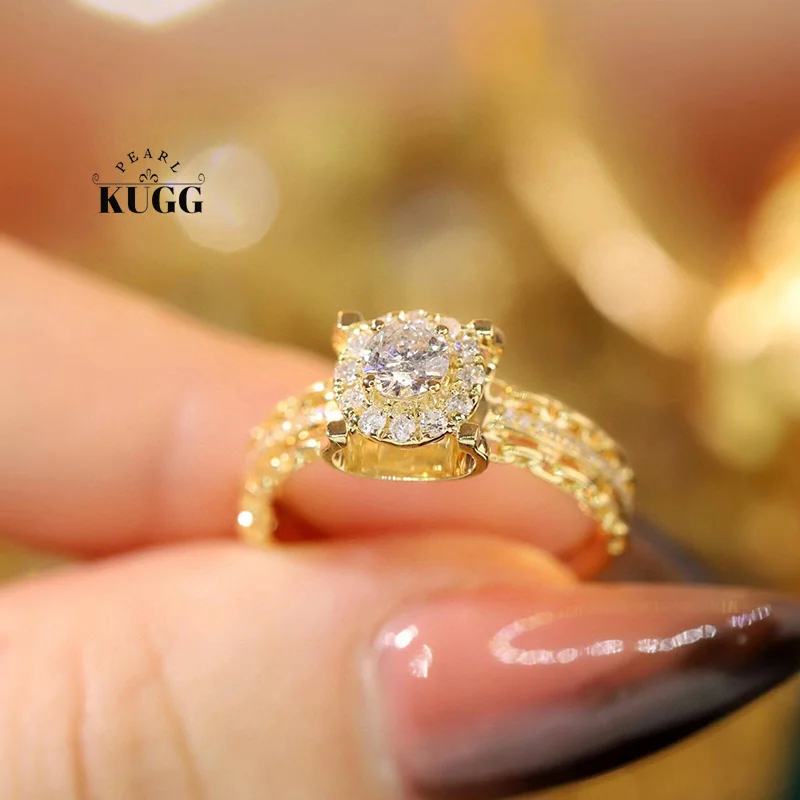 KUGG 100% 18K White or Yellow Gold Rings Real Natural Diamond Engagement Ring for Women Fashion Classic Design Wedding Jewelry