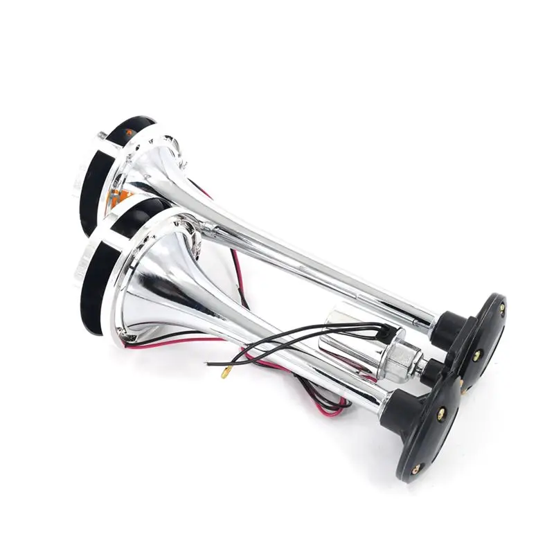 Double-Tone Electronic Control 12V 24V Universal Air Horn Whistle Double-Tube Lampshade Truck Air Source