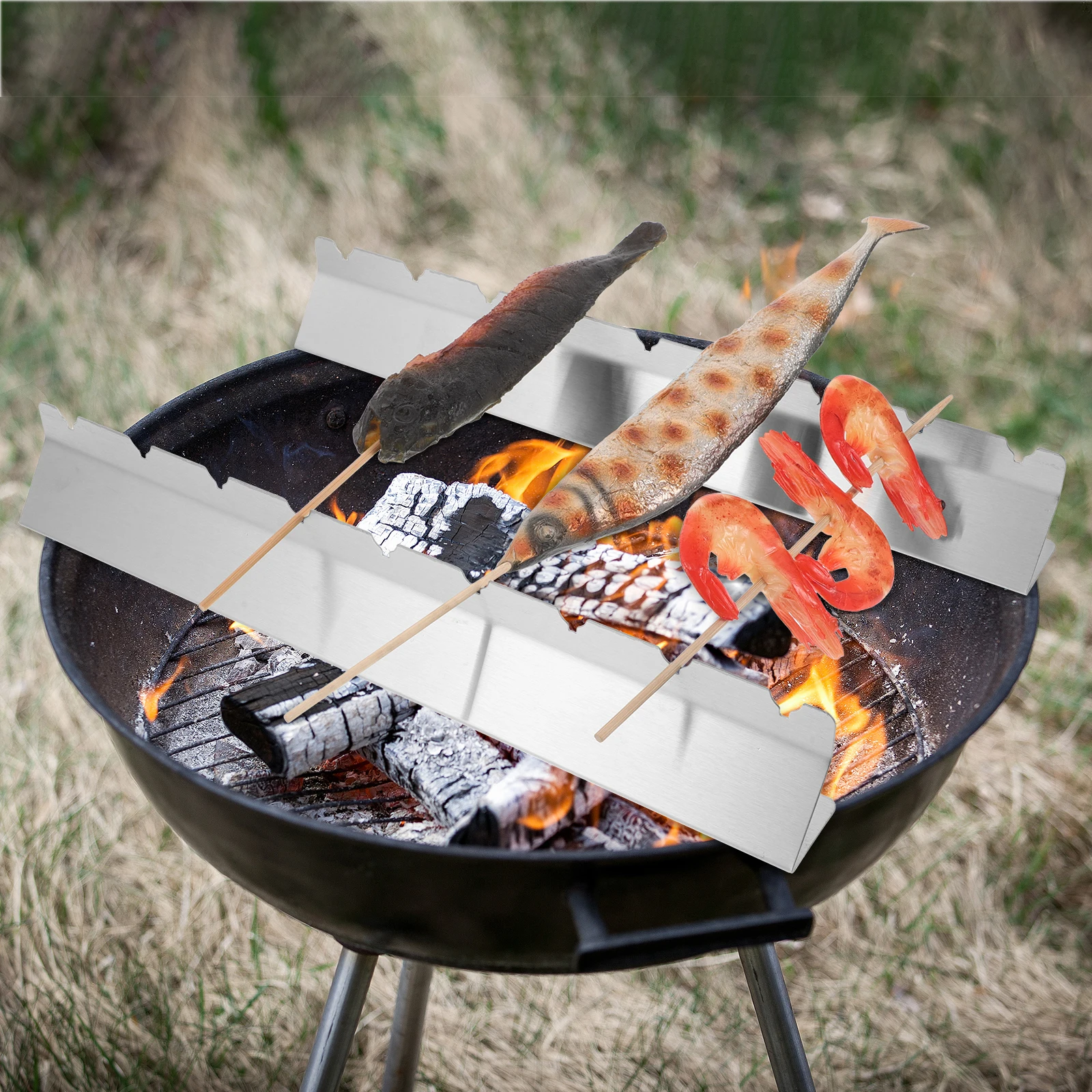 

BBQ Stand Grill Skewers Holder Flat Rack Barbecue Sign Stainless Steel Tool Beef