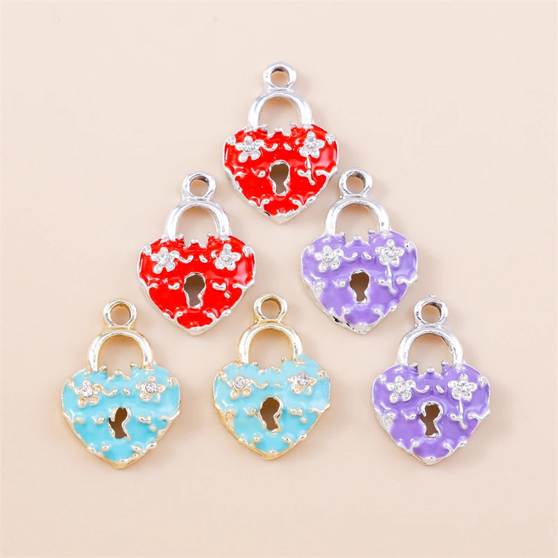 

20pcs 15x22mm Cute Enamel Heart Lock Charms Pendants for Jewelry Making Drop Earrings Necklaces Bracelets DIY Crafts Accessories